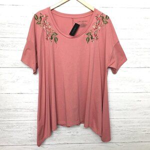 NEW Lane Bryant Women's Rose Pink Tunic Top Embroidery Short Sleeves 18/20